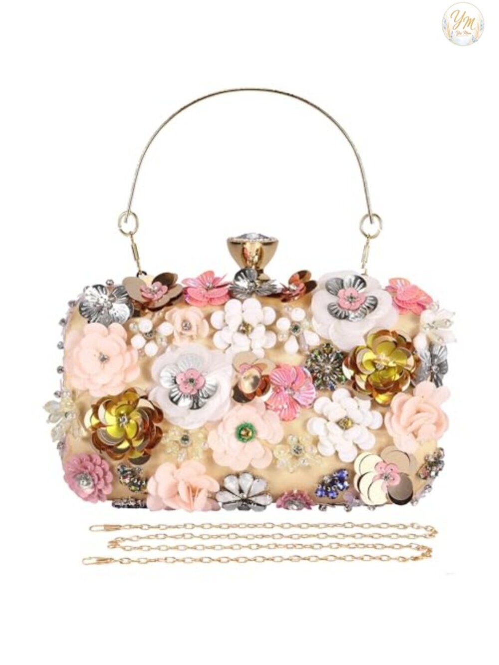 Floral Clutch Purse Beaded Pearl Satin Evening Bag for Wedding Prom Party